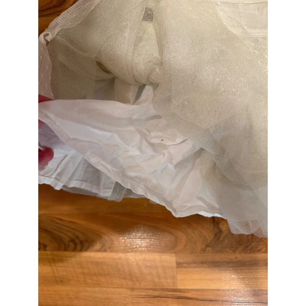 OshKosh B'gosh Overall Dress Toddler 2T White Tulle Sparkle Point Desprit